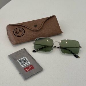 Ray-Ban Silver Frame with Green Rectangle Lenses Sunglasses